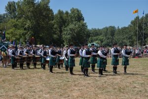 The Keith Highlanders pipe band leads the Parade of the Clans at the 2018 Highland Games & Celtic Festival, Celtic Arts Foundation's biggest annual event.