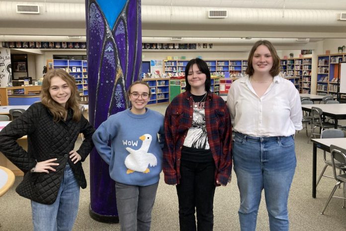 The student leaders are helping educate others about the importance of composting (left to right): Kirra Horton from Mount Vernon High School, Arden Trachta-Magruder from Sedro-Woolley High School, Addie Felty also from Sedro-Woolley High School, and Megan Jewell from Burlington-Edison High School.