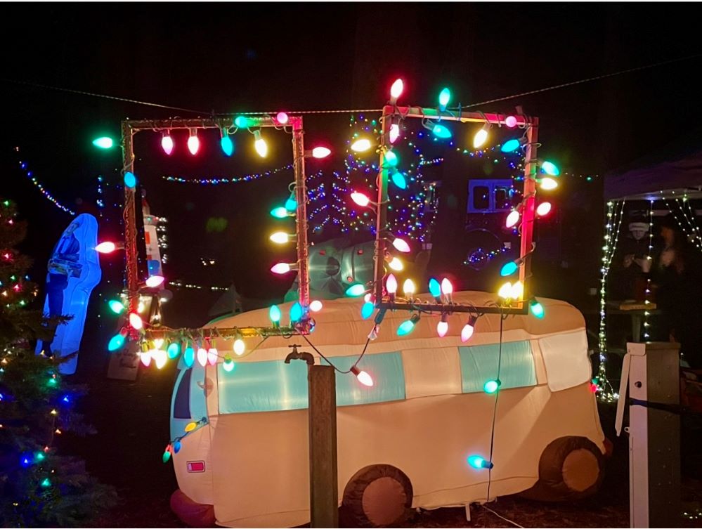 christmas lights and a blow up camper at Washington Park in Anacortes