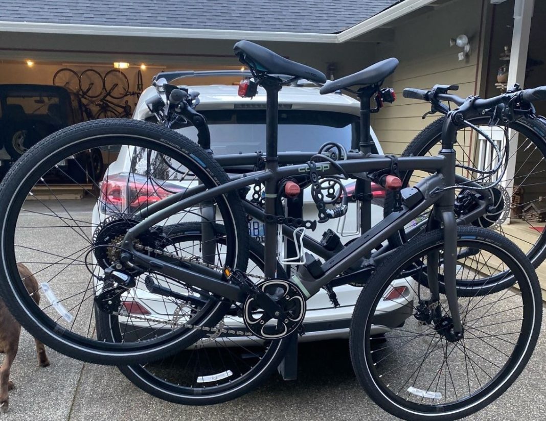 e-bikes on the back of a car