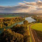 Autumn Morning on the Skagit River in the Skagit Valley.  Aerial