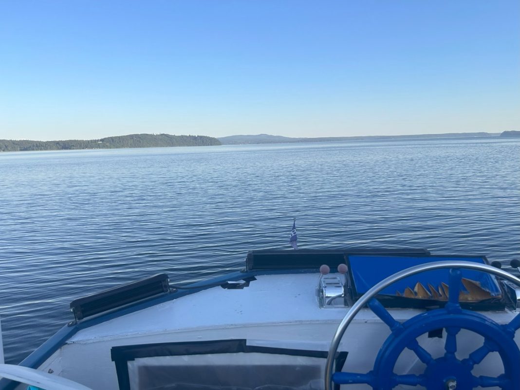 bow of a boat with view of the south sound in front